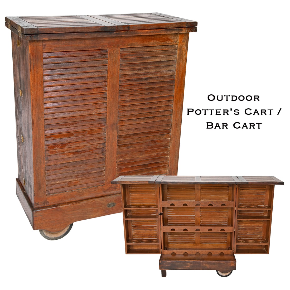 Vintage Les Jardins au Bout du Monde Teak Outdoor Potter's Table/Bar Cart (1 of 11)