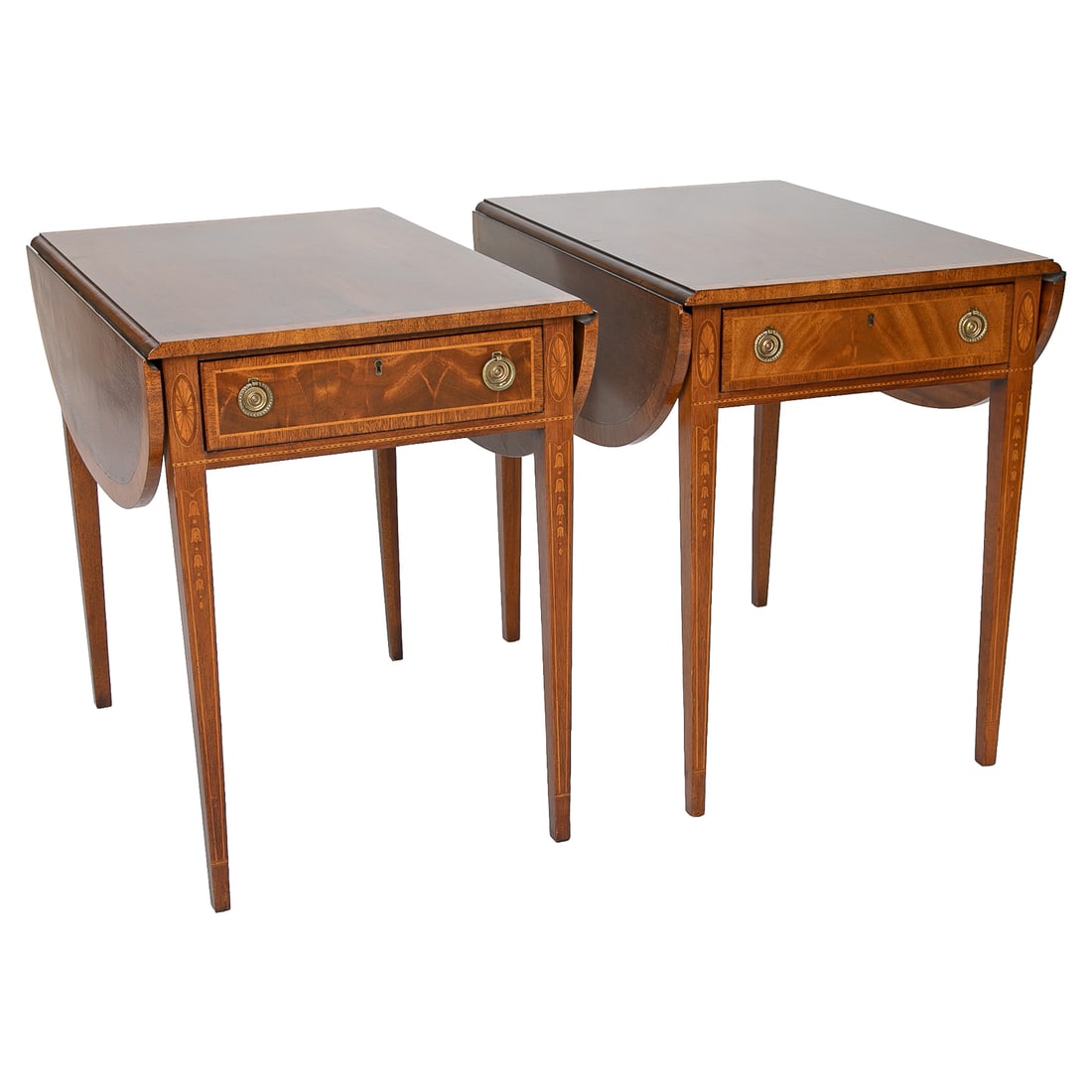 Wellington Hall Inlaid Mahogany Pembroke Tables, Pair (1 of 9)