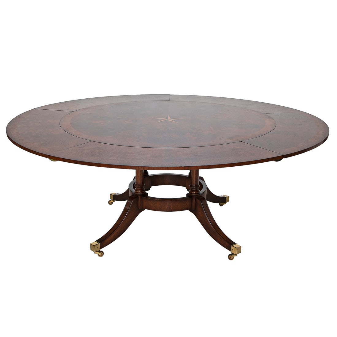 English Regency Style Burl Walnut Round Dining Table (1 of 7)
