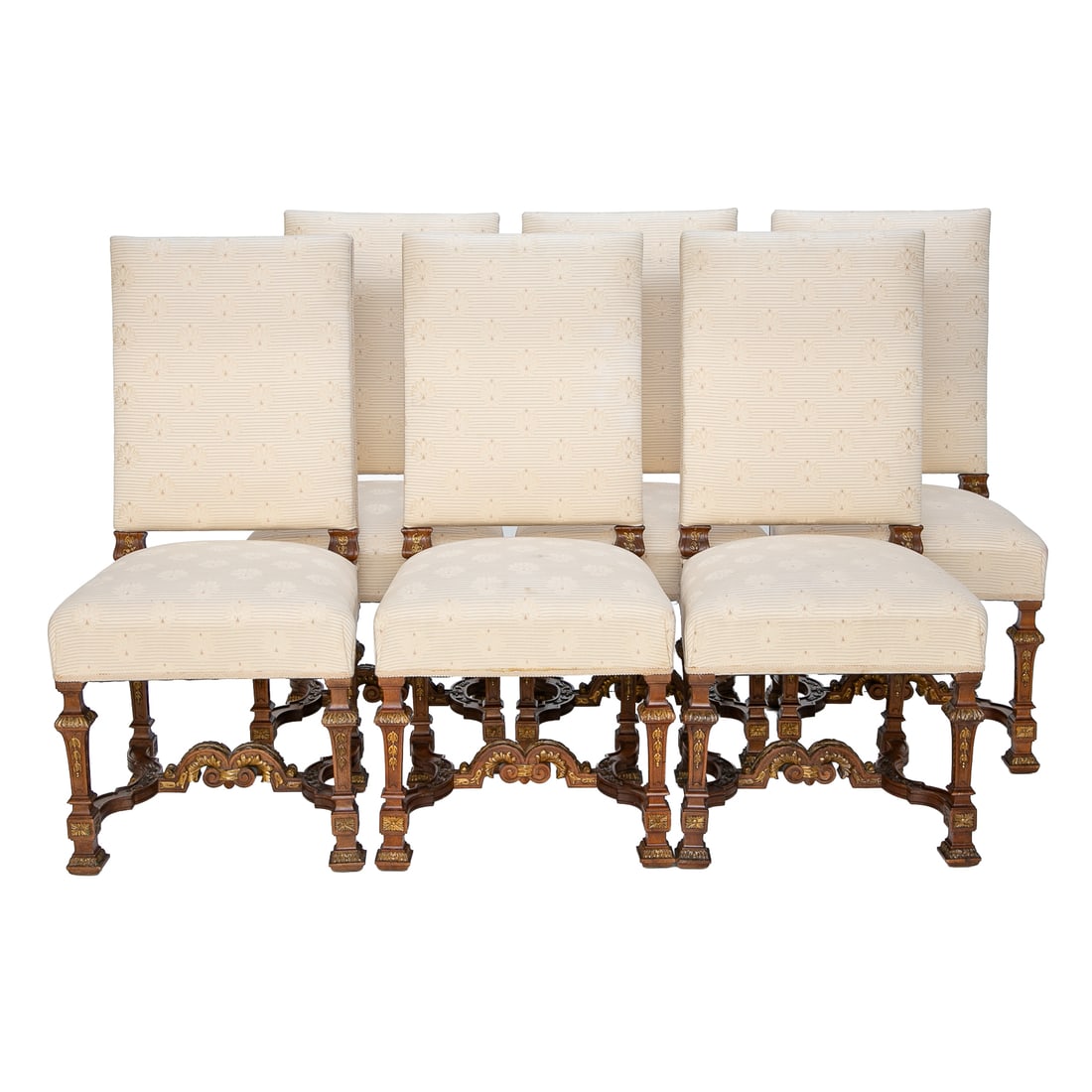 French Walnut Renaissance Style Side Dining Chairs, Six Total (1 of 12)