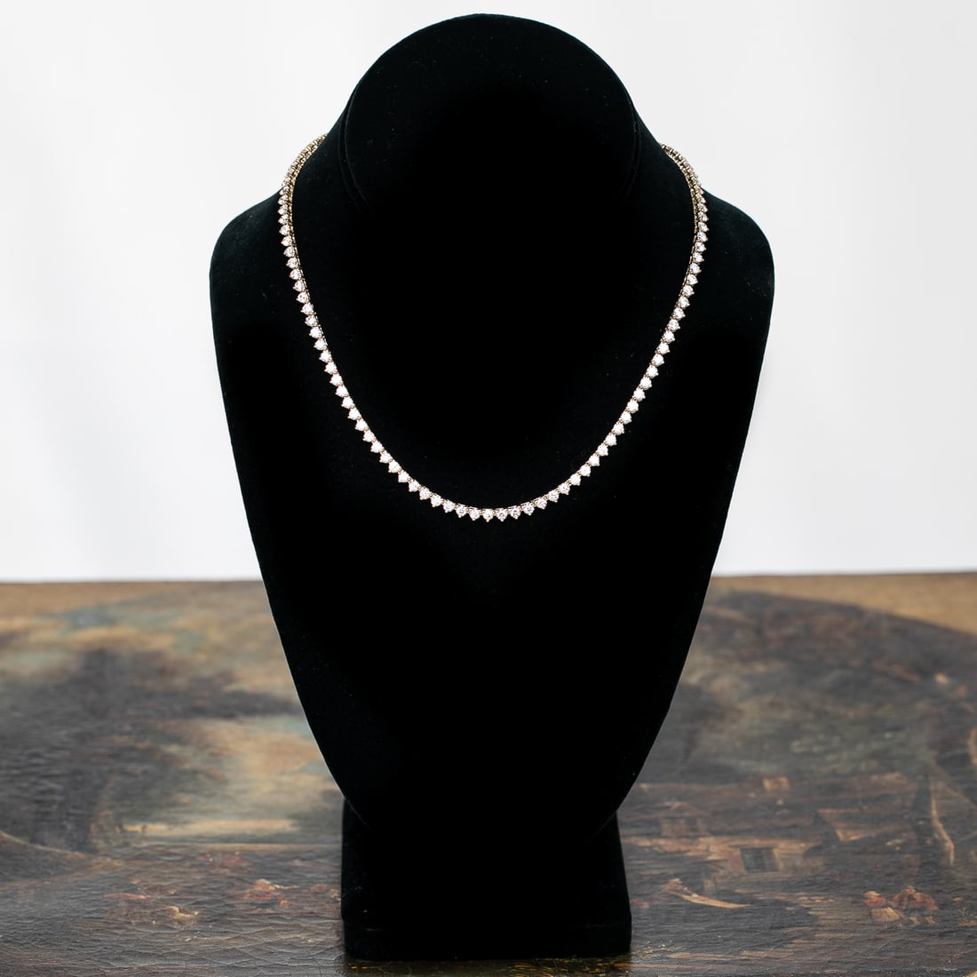 16 Inch 14K Yellow Gold Diamond Necklace: 16 Inch 14K Yellow Gold Diamond Necklace, Consisting of One Hundred Eleven (111) Natural Round Brilliant-Cut Diamonds Weighing a Total of 10.12 Carats. Diamonds are H in Color and VS in Clarity. Neckl