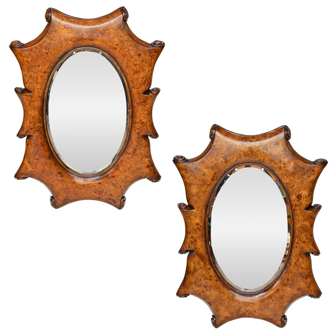 Vintage Shaped Burl Wood Wall Mirrors, Pair (1 of 11)