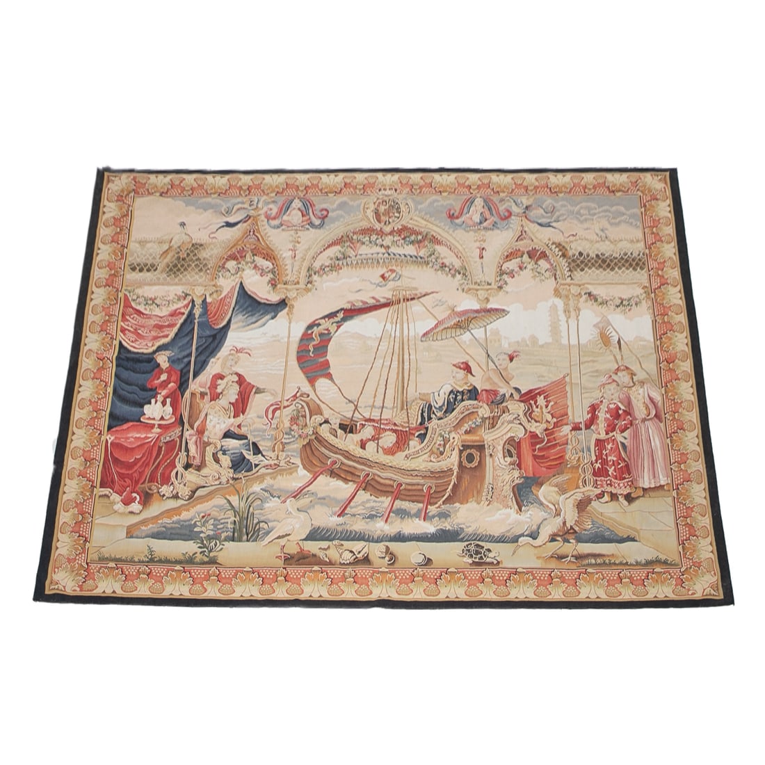 Reproduction of Guy-Louis Vernansal (French, 1648-1792) and Others Tapestry: Reproduction of Guy-Louis Vernansal (French, 1648-1792) and Others Tapestry, Depicting The Emperor Sailing From The Story of the Emperor of China, Woven in Beauvais Style in France, The Emperor Depart
