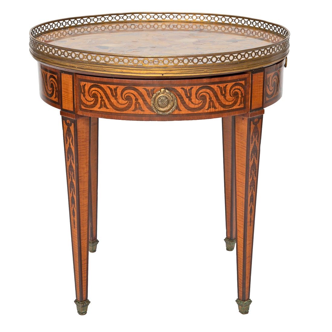 Antique French L. Alavoine & Co, Paris and New York, Round Inlaid Marble Top Side Table (1 of 9)