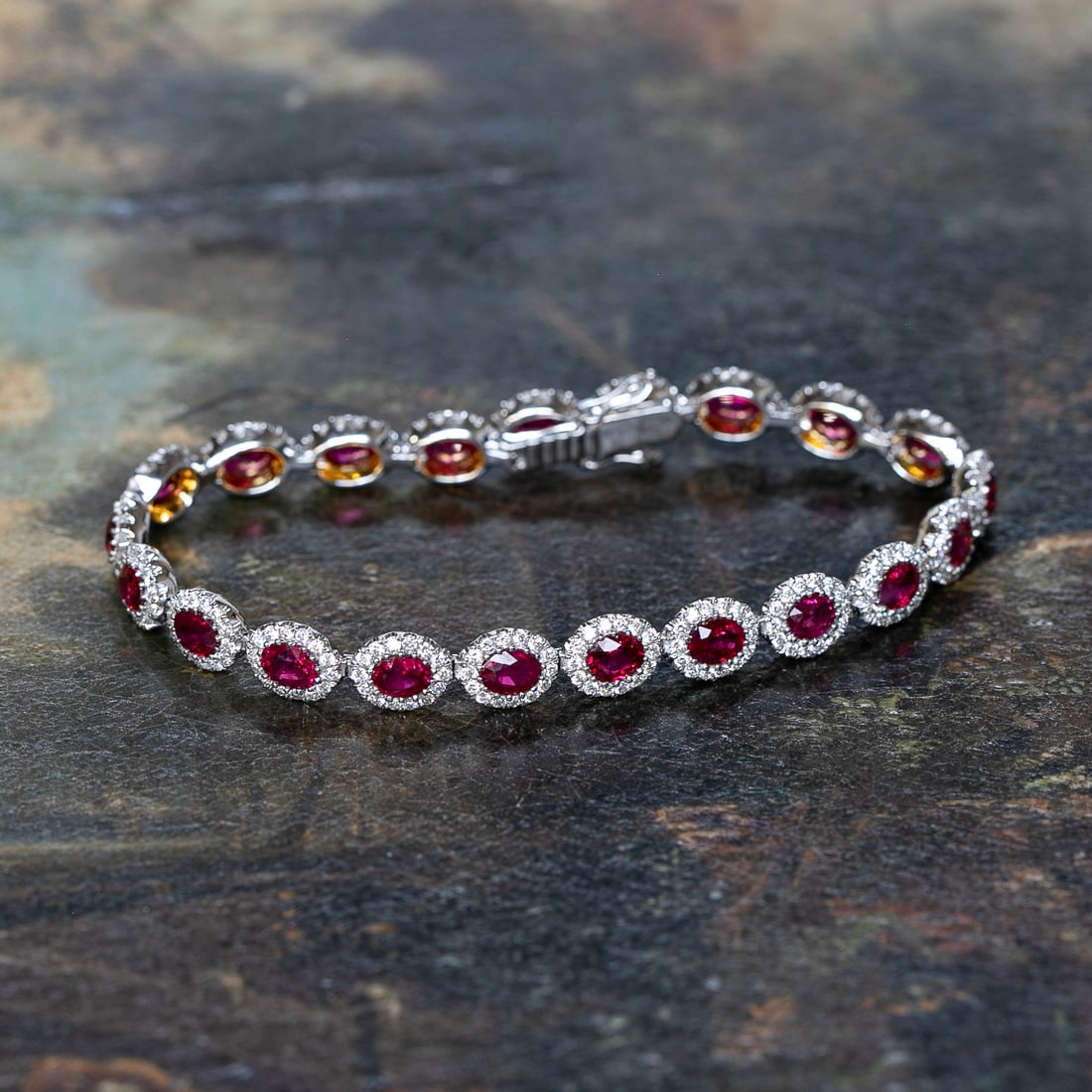 7 Inch 18K White Gold Burmese Ruby and Diamond Bracelet (1 of 4)