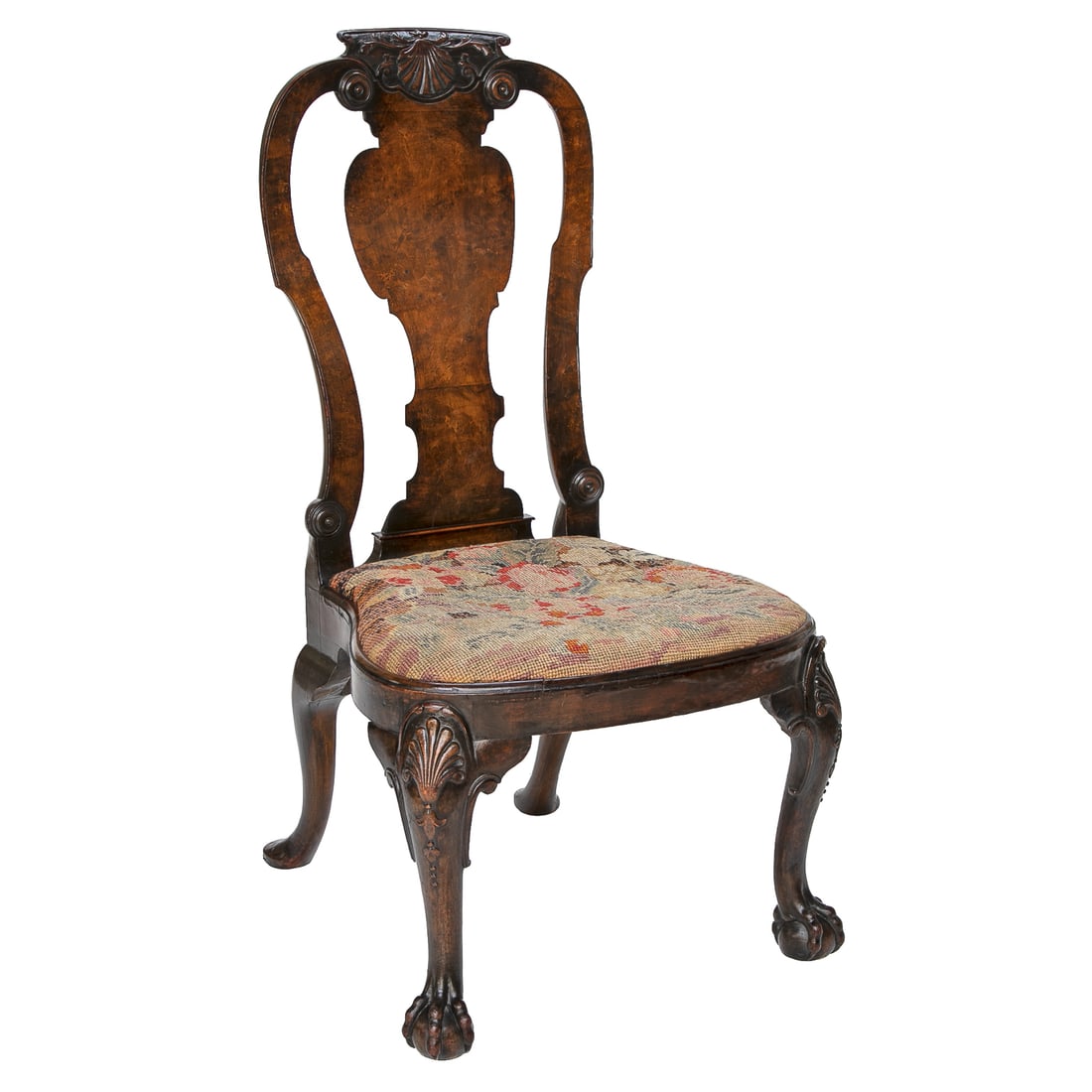 Late 19th C. English Walnut and Burl Walnut Georgian Style Side Chair (1 of 8)