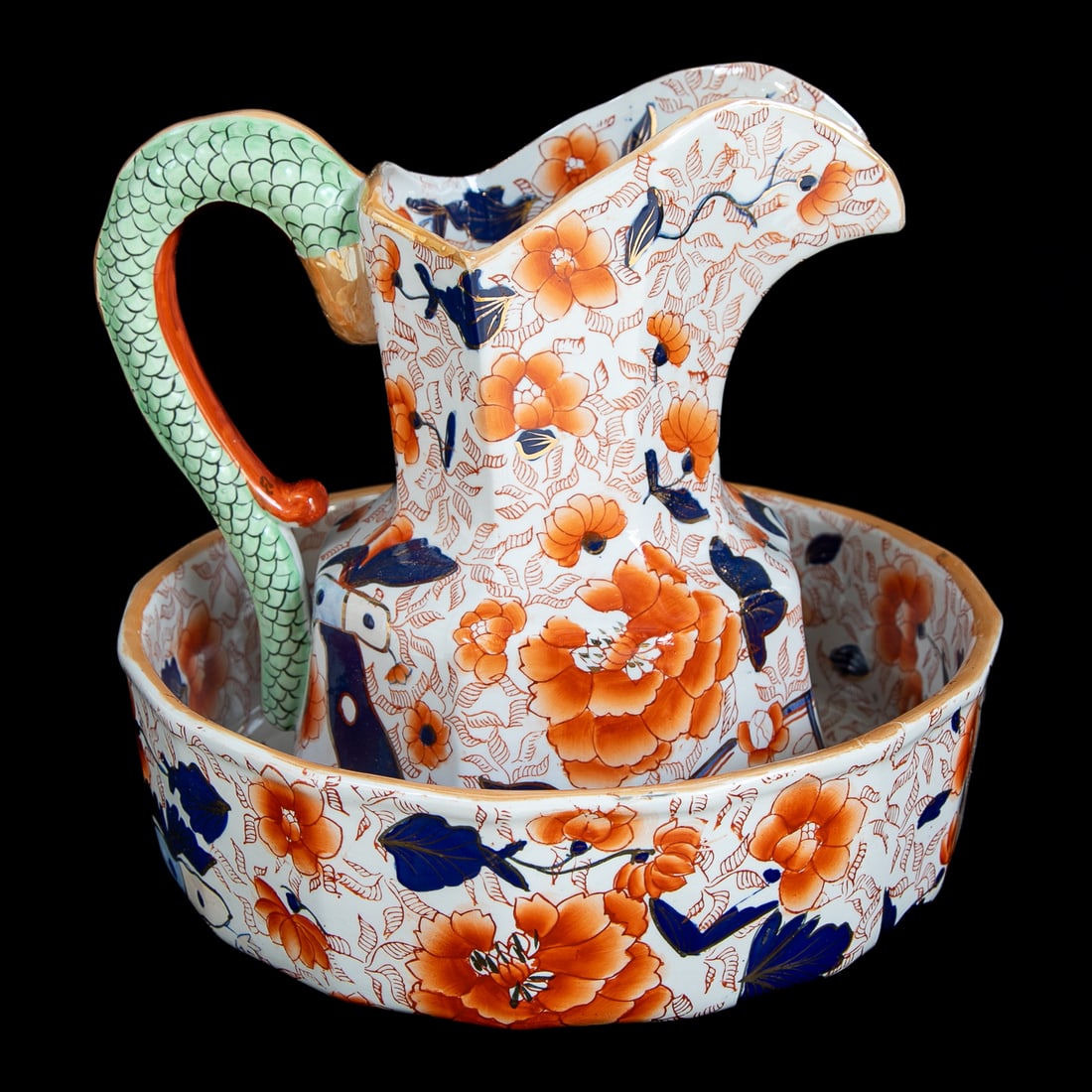 Late 19th C. English Ironstone China Hydra Jug and Wash Bowl, Two Pieces Total (1 of 10)
