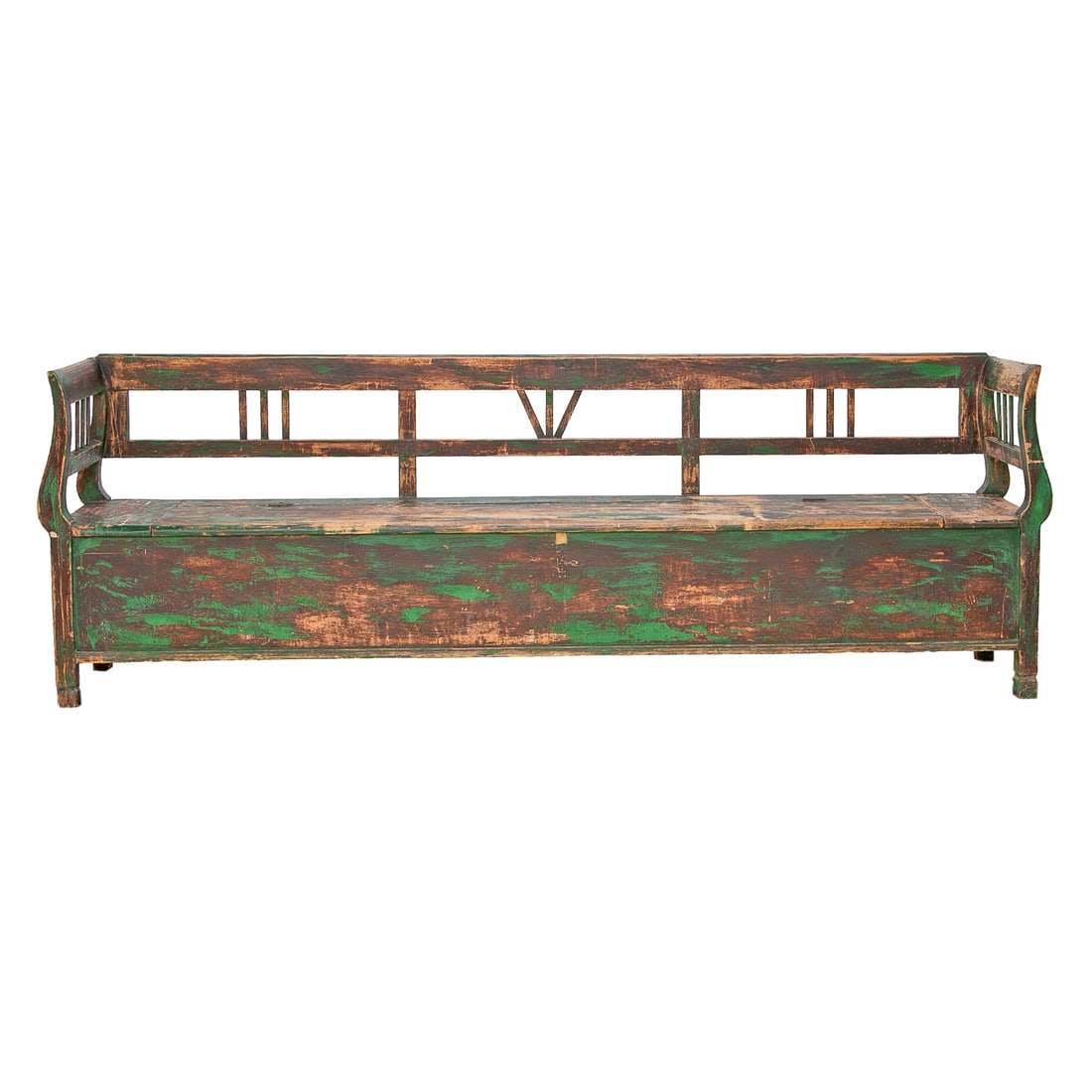 Late 19th C. Painted Pine Danish Hall Storage Bench (1 of 9)