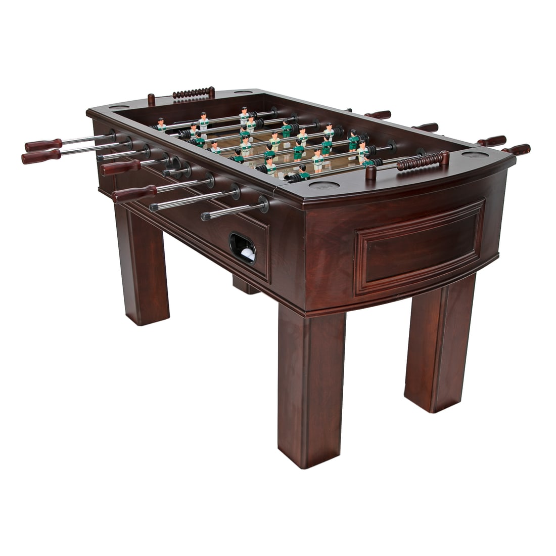 American Heritage Carlyle Foosball Table: American Heritage Carlyle Foosball Table, in Espresso Finish, Wooden Playing Surface Featuring Ebony Details, Green and White and Green and Ebony Striped Rugby Player Figures, Mahogany Body Featuring 