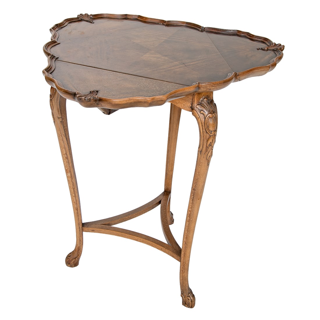 Late 19th C. English Walnut Triangular Drop Leaf Side Tables, Pair - 11
