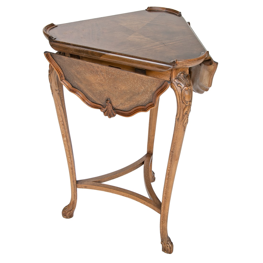 Late 19th C. English Walnut Triangular Drop Leaf Side Tables, Pair - 12