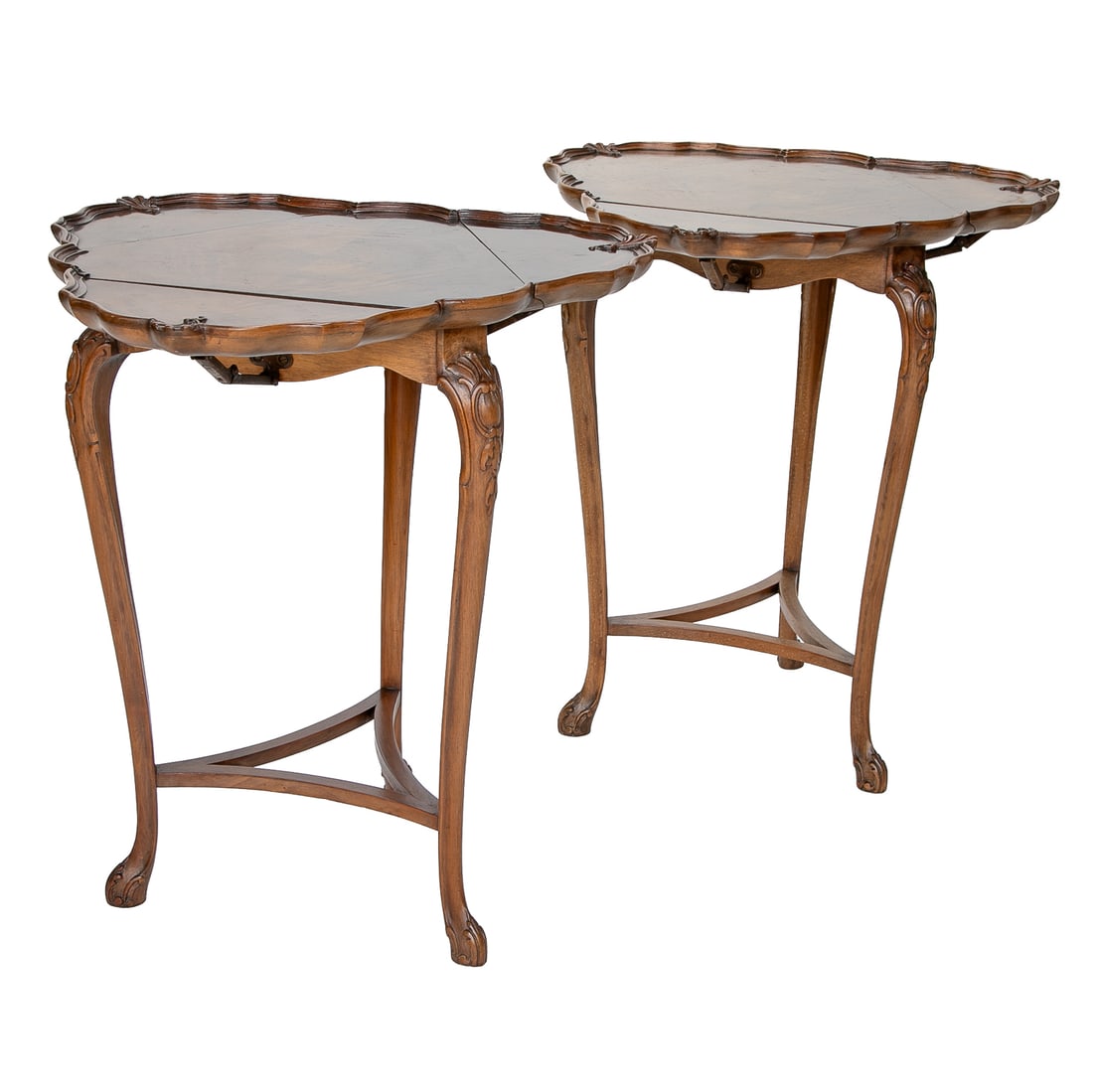 Late 19th C. English Walnut Triangular Drop Leaf Side Tables, Pair - 2