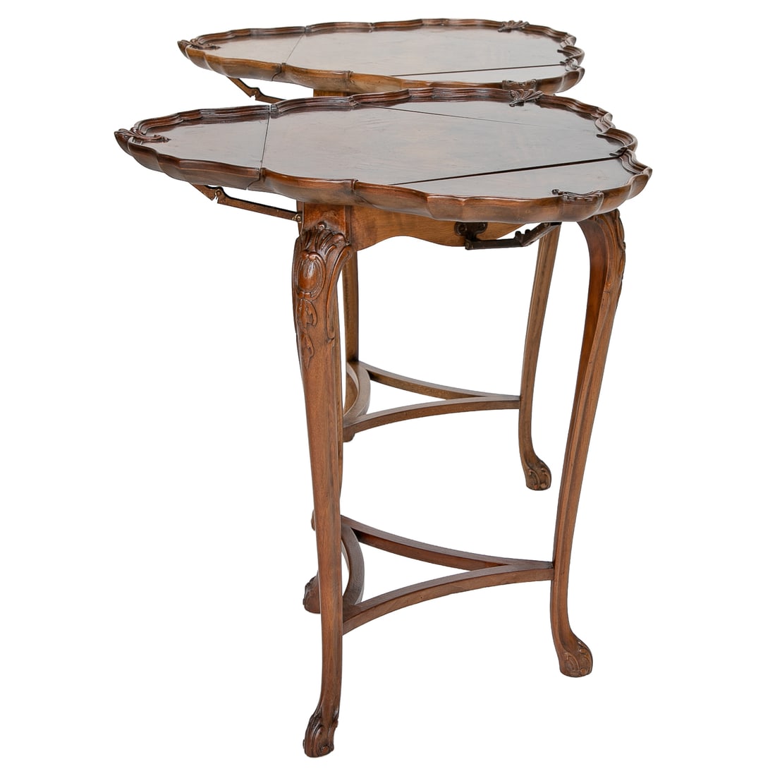 Late 19th C. English Walnut Triangular Drop Leaf Side Tables, Pair - 3