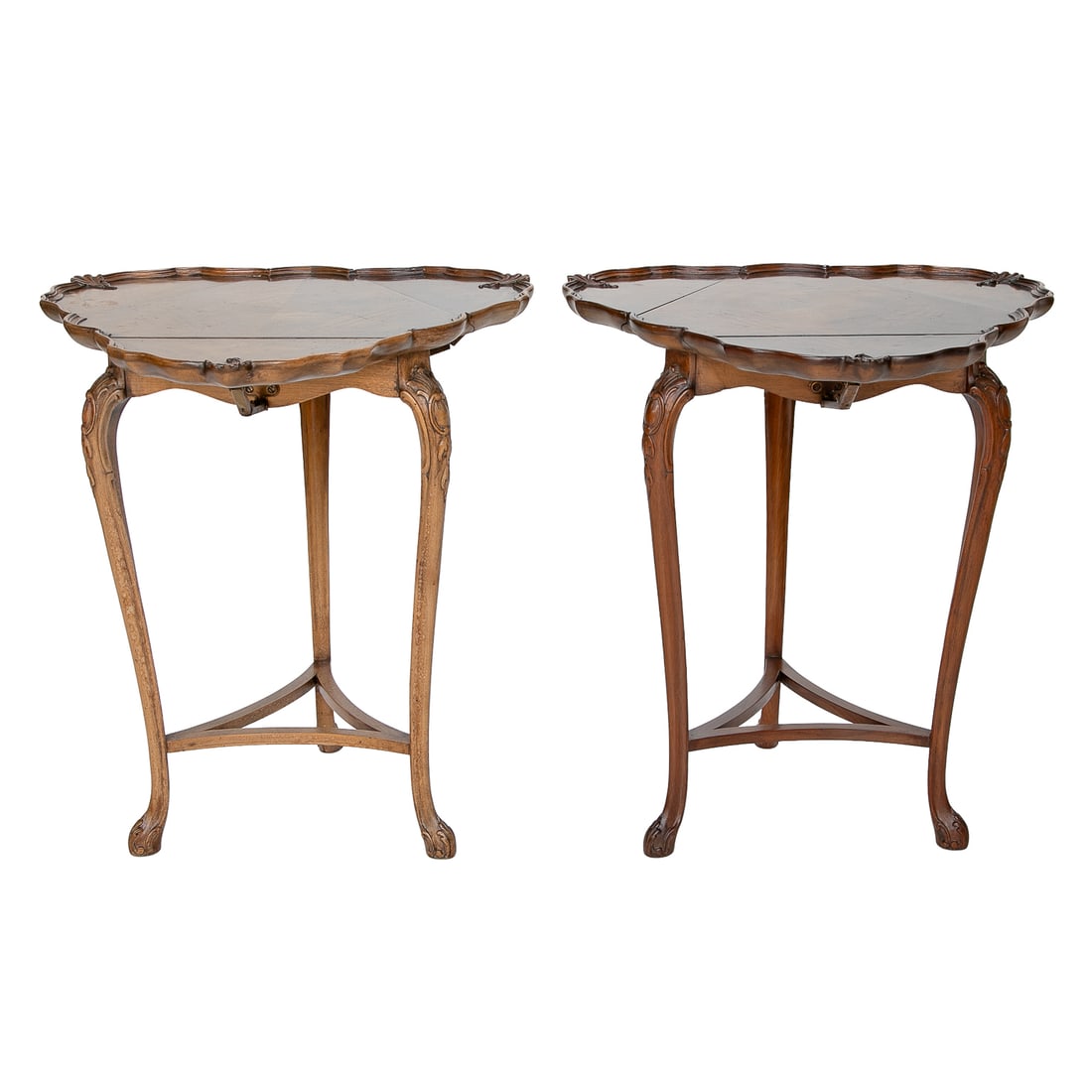Late 19th C. English Walnut Triangular Drop Leaf Side Tables, Pair - 4