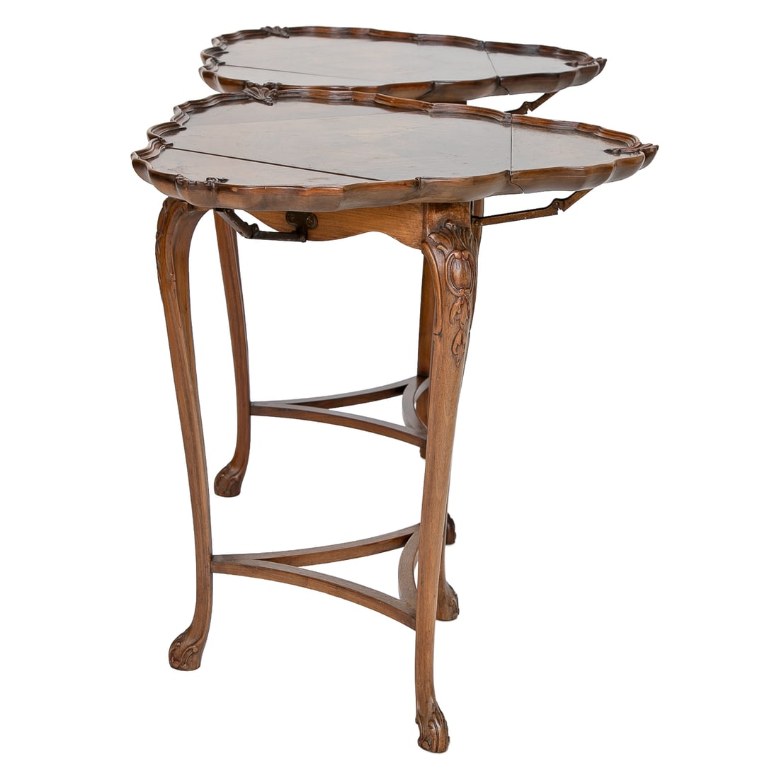 Late 19th C. English Walnut Triangular Drop Leaf Side Tables, Pair - 5