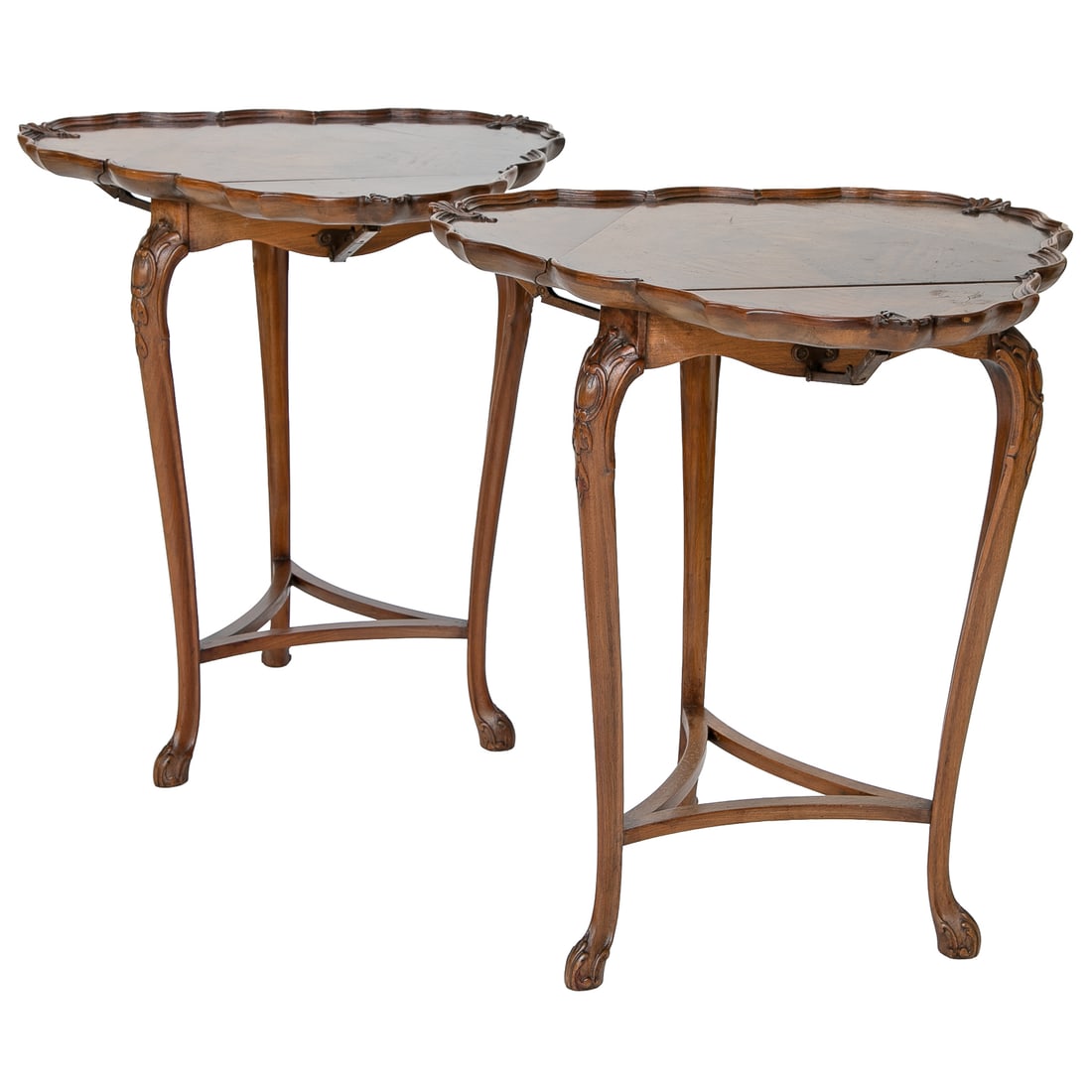 Late 19th C. English Walnut Triangular Drop Leaf Side Tables, Pair - 6