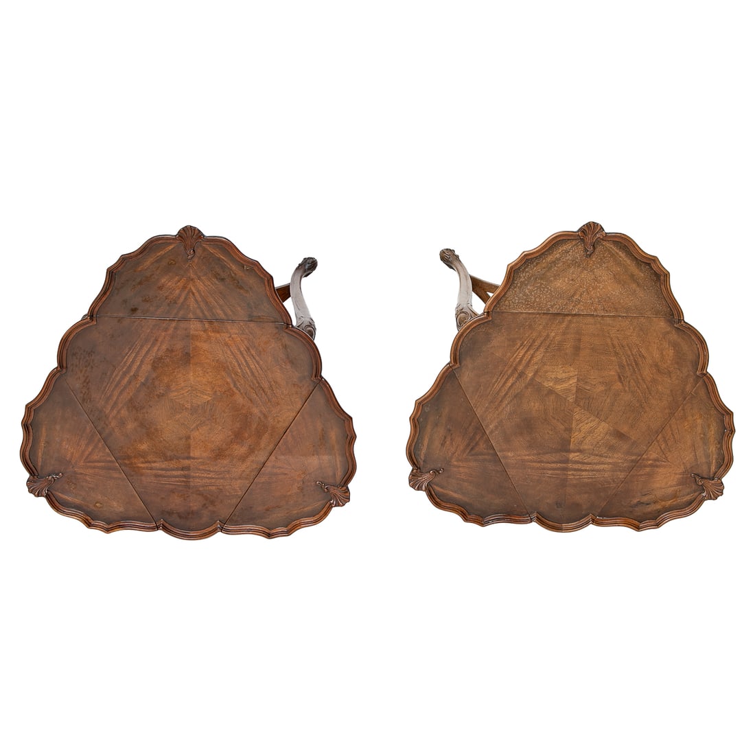 Late 19th C. English Walnut Triangular Drop Leaf Side Tables, Pair - 7