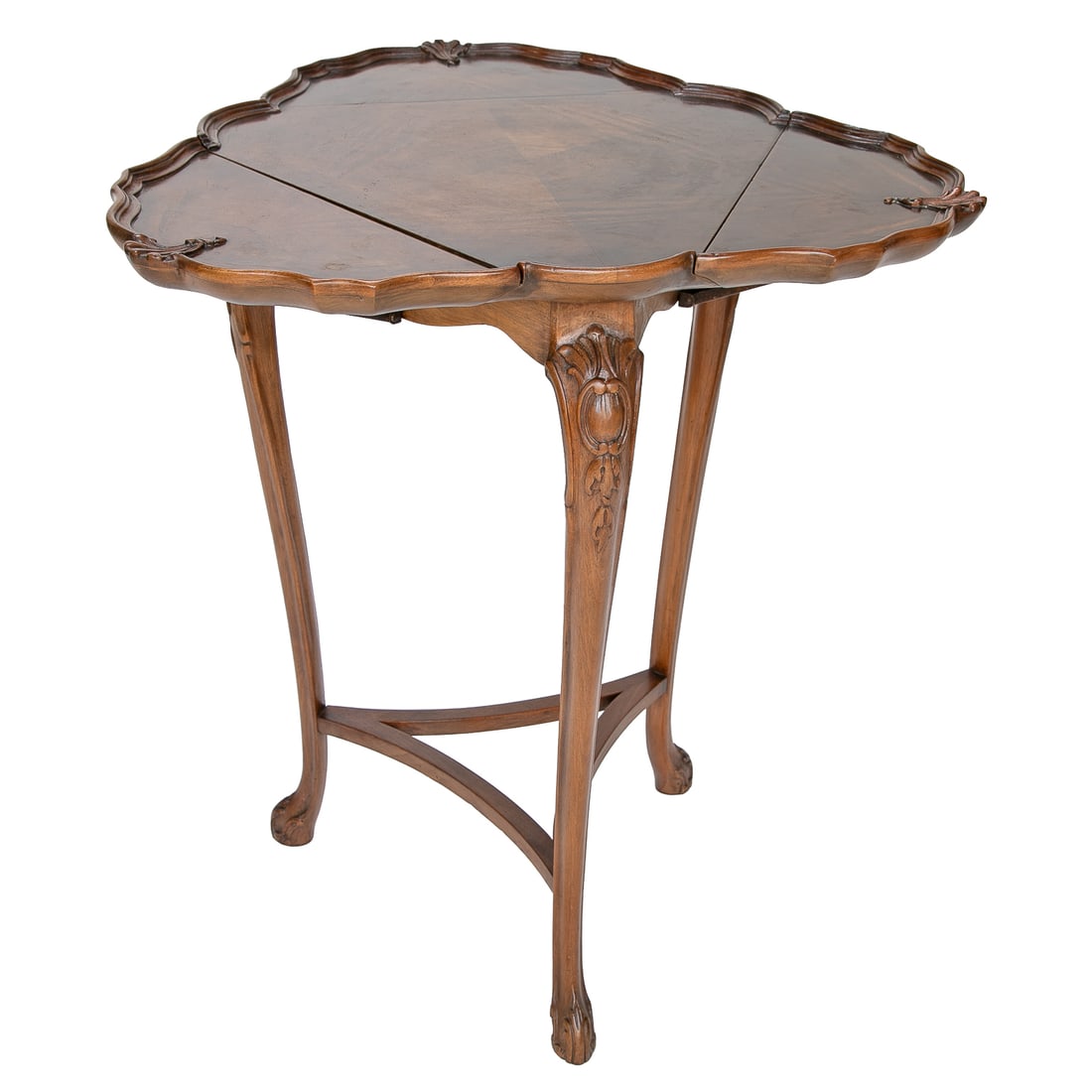 Late 19th C. English Walnut Triangular Drop Leaf Side Tables, Pair - 8