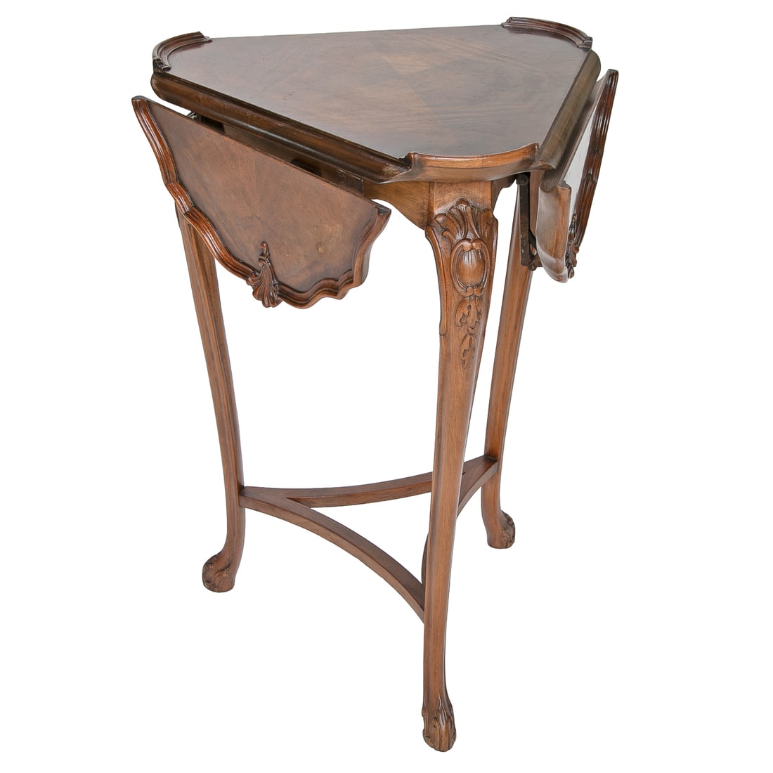 Late 19th C. English Walnut Triangular Drop Leaf Side Tables, Pair - 9