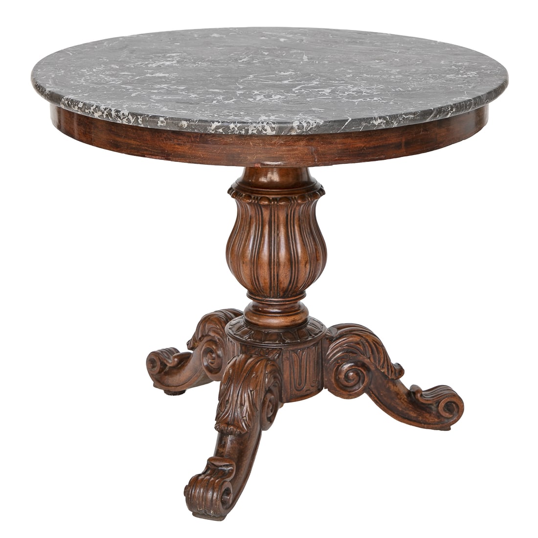 19th C. Carved French Walnut Marble Top Center Table (1 of 8)