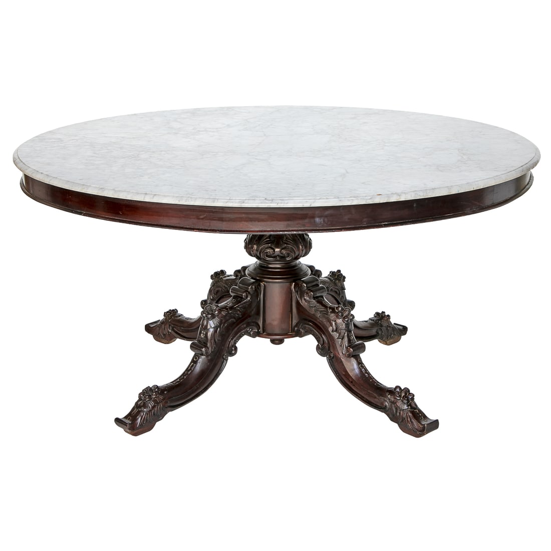 Antique Carved Rosewood Marble Top Dining/Center Table (1 of 8)
