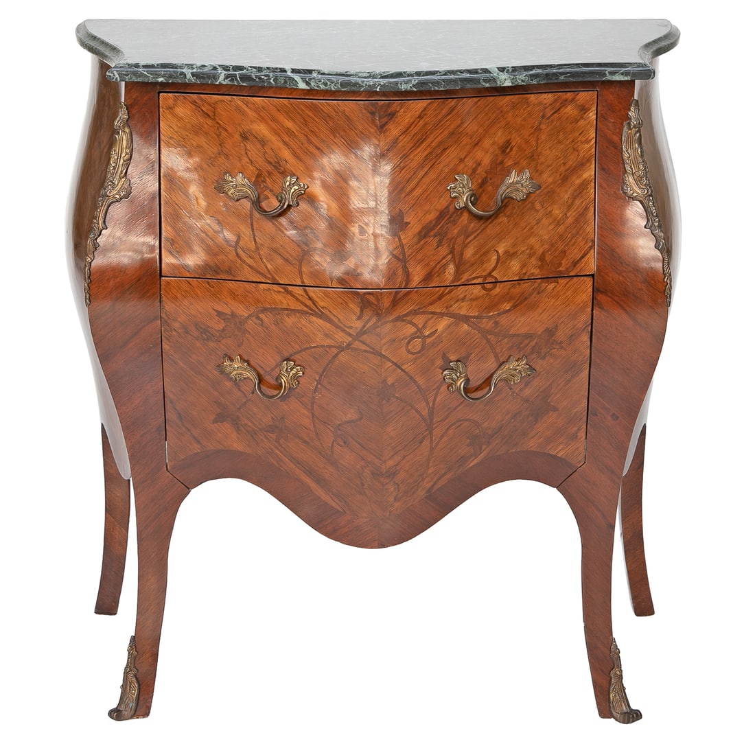 Reproduction Louis XV Style Mahogany Marble Top Bombe Commode (1 of 9)
