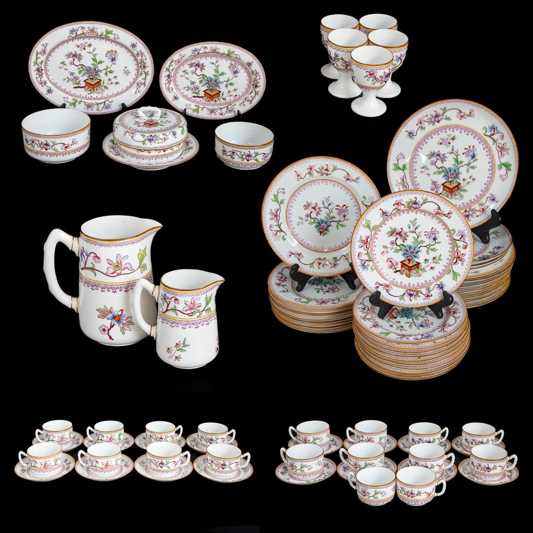 Early 20th C. English Royal Worcester Indian Tree Partial China Service, Eighty-One (81) Total Piece: Early 20th C. English Royal Worcester Indian Tree Partial China Service, Eighty-One (81) Total Pieces, Includes Eight (8) Dinner Plates, 1" High, 10" Diameter, Four in Later Pattern Design Than the Ot