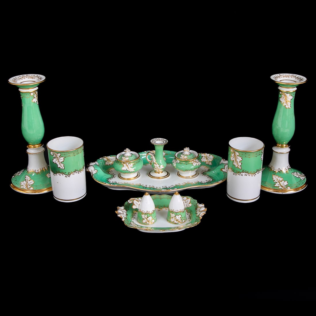 Antique French Porcelain Ladies Dressing Set, Eleven Total Pieces (1 of 9)