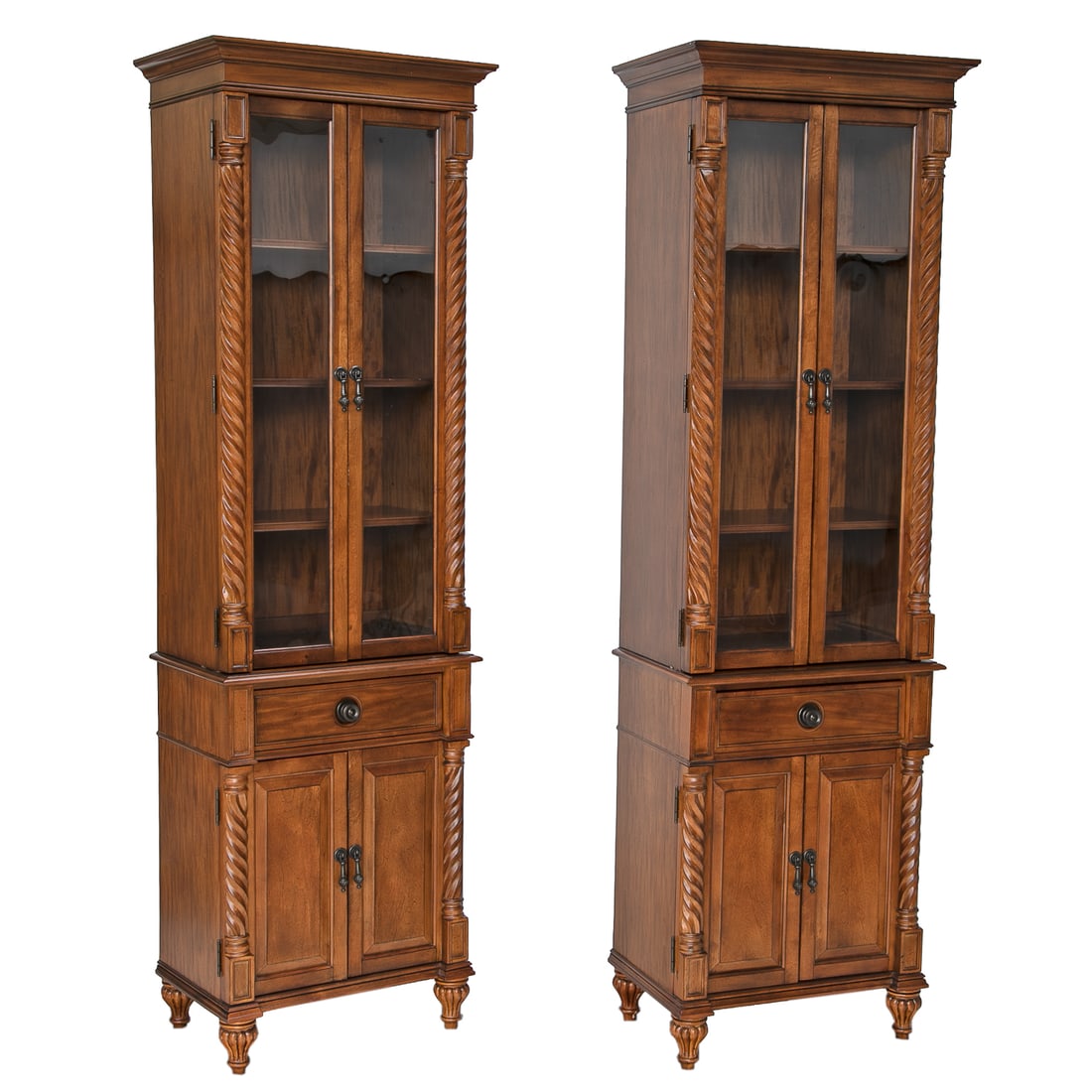 Frontgate Wakefield Double Glass Door Mahogany Tall Cabinets, Pair (1 of 10)