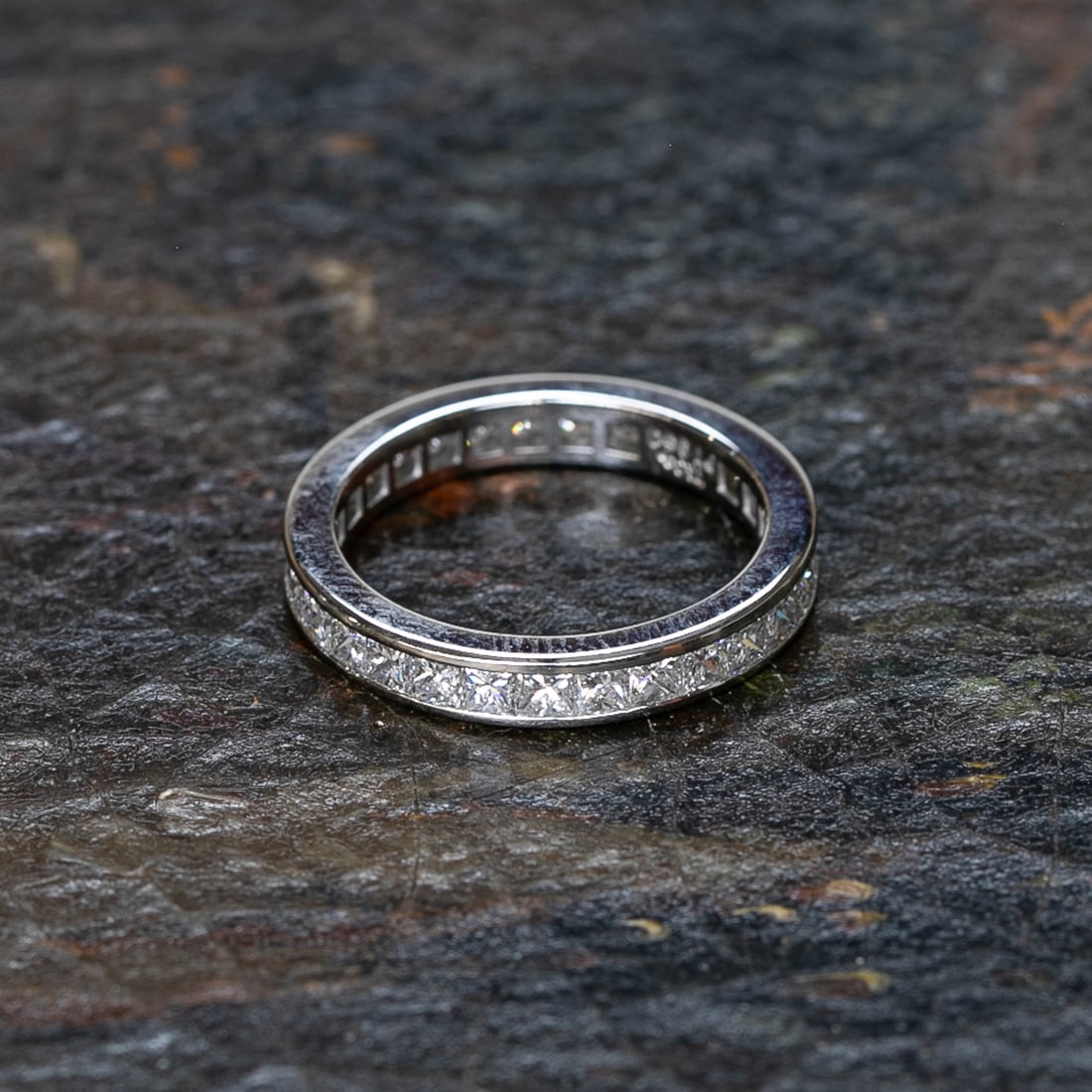 Platinum Tiffany & Co. Diamond Eternity Ring, Size 6: Platinum Tiffany & Co. Diamond Eternity Ring, Size 6, Consisting of Twenty-Nine (29) Natural Princess Cut Diamonds Weighing a Total of 2.00 Carats. Diamonds are D-E in Color and VS in Clarity. Ring We