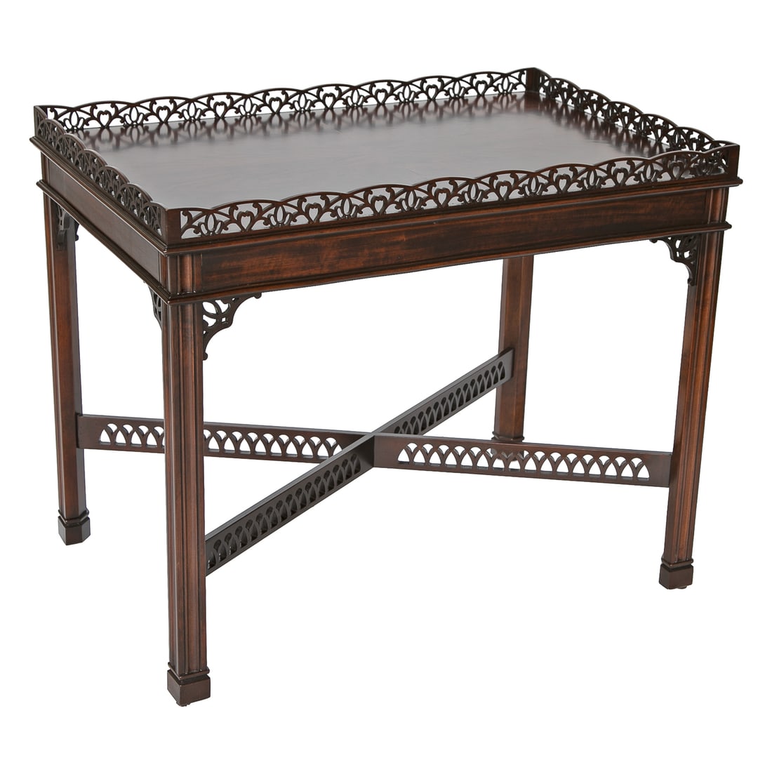 Late 19th C. English Mahogany Chinese Chippendale Style Carved Tea Table (1 of 8)