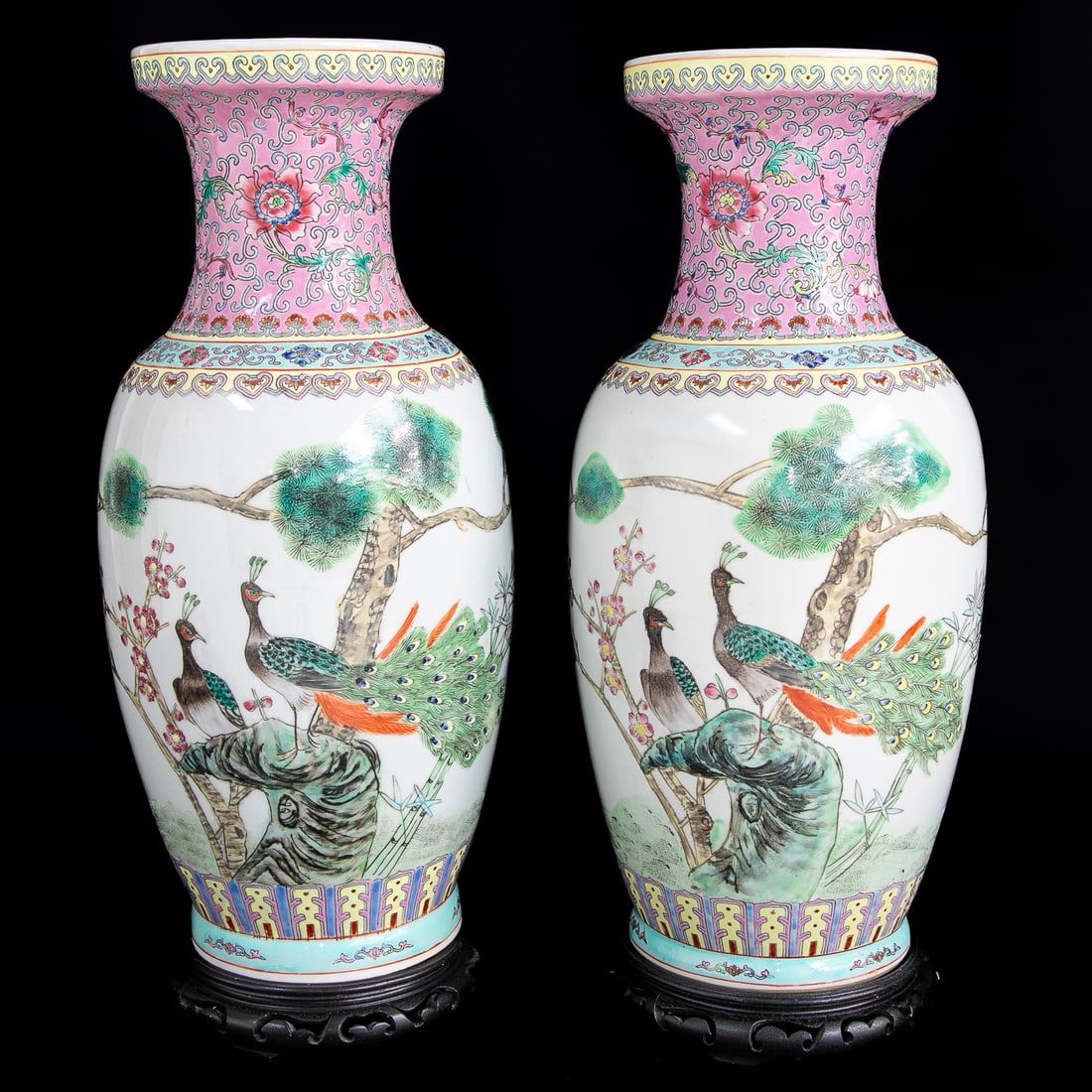 Vintage Chinese Famille Rose Style Porcelain Vases, Pair (1 of 6)