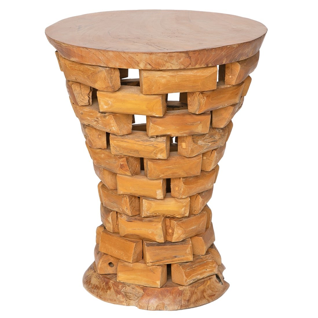 Teak Wood Stacked Wood Block Circular Side/Accent Table (1 of 8)