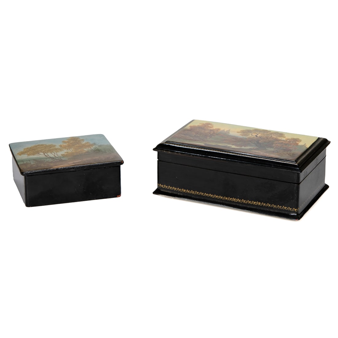 Vintage Russian Ebony and Red Lacquered Decorative Boxes, Two Total (1 of 8)