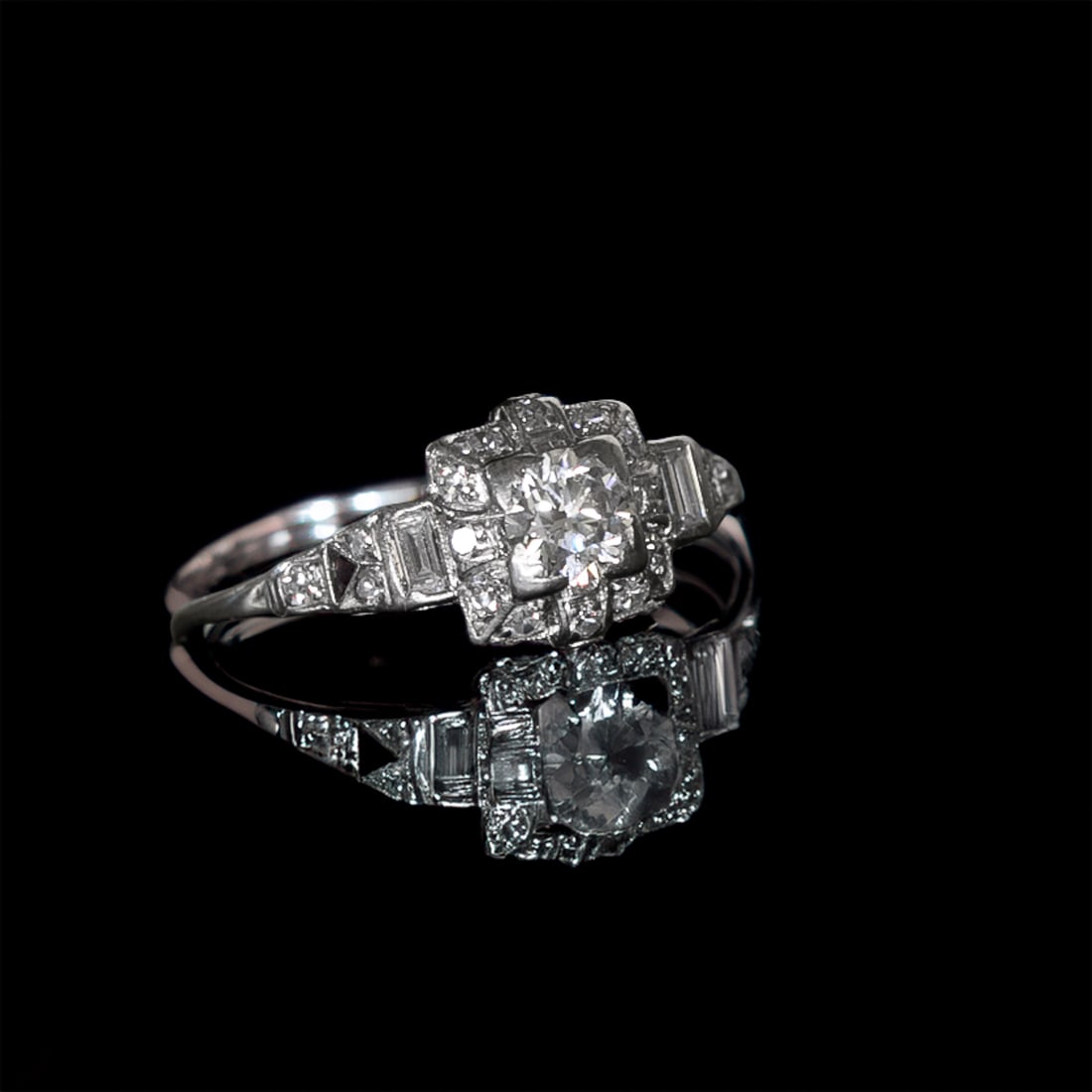 Art-Deco Platinum Natural Diamond Engagement Ring, Size 9.75 (1 of 5)