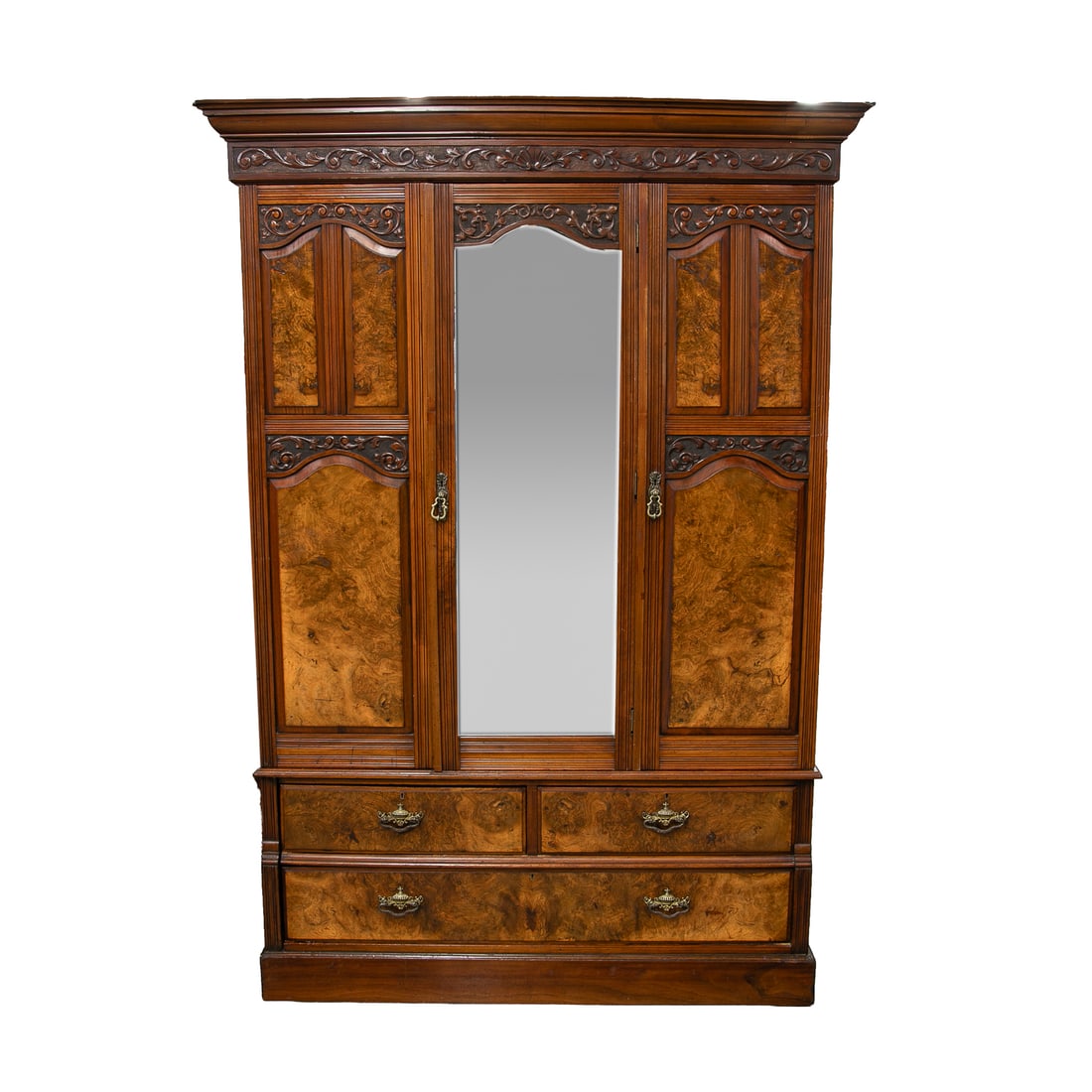Antique American Walnut and Burl Walnut Gent's Wardrobe (1 of 7)