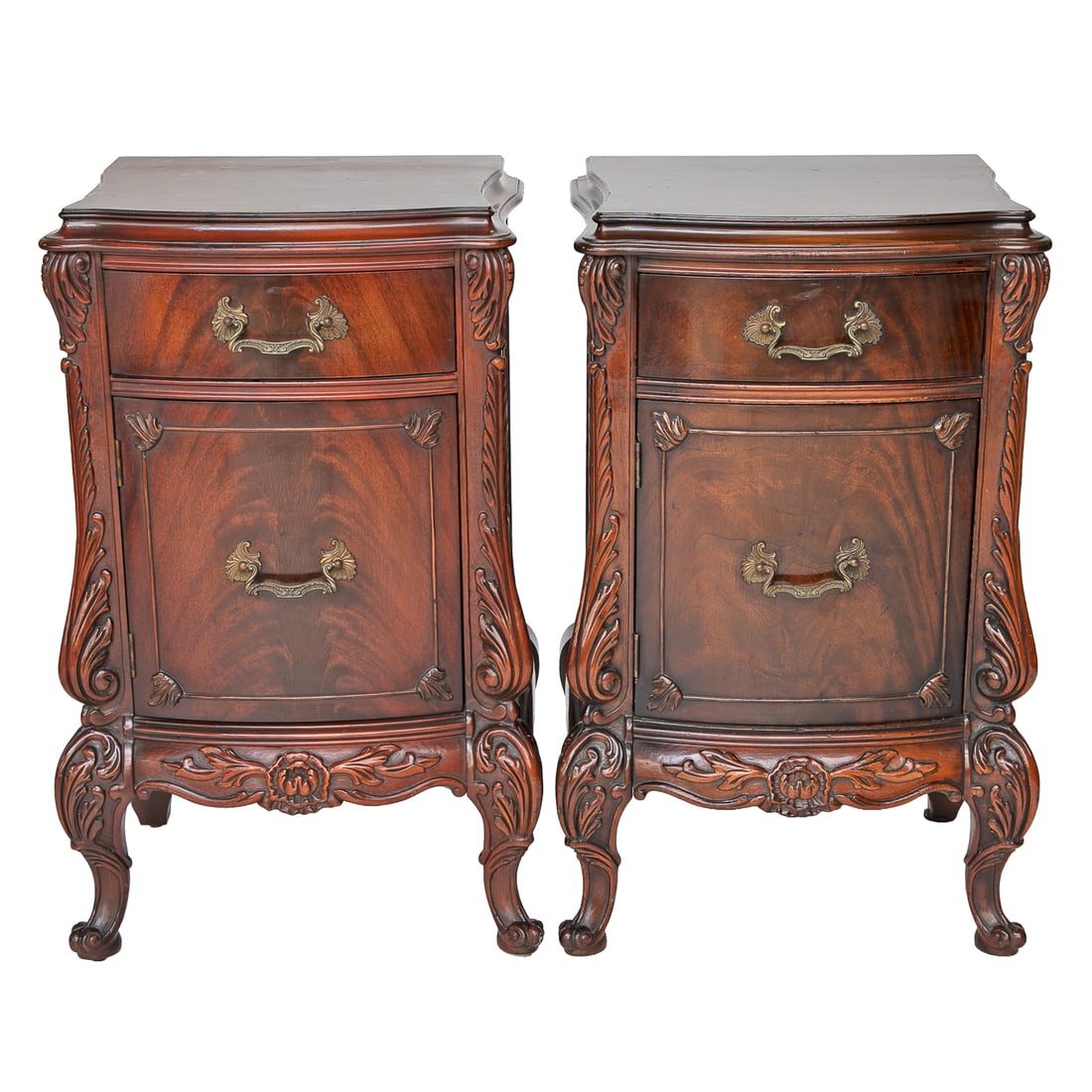 Vintage Romweber Furniture Company Flame Mahogany Louis XV Style Nightstands, Pair (1 of 8)