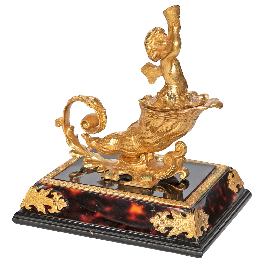 English Faux Tortoise Shell and Dore Bronze Inkstand (1 of 8)