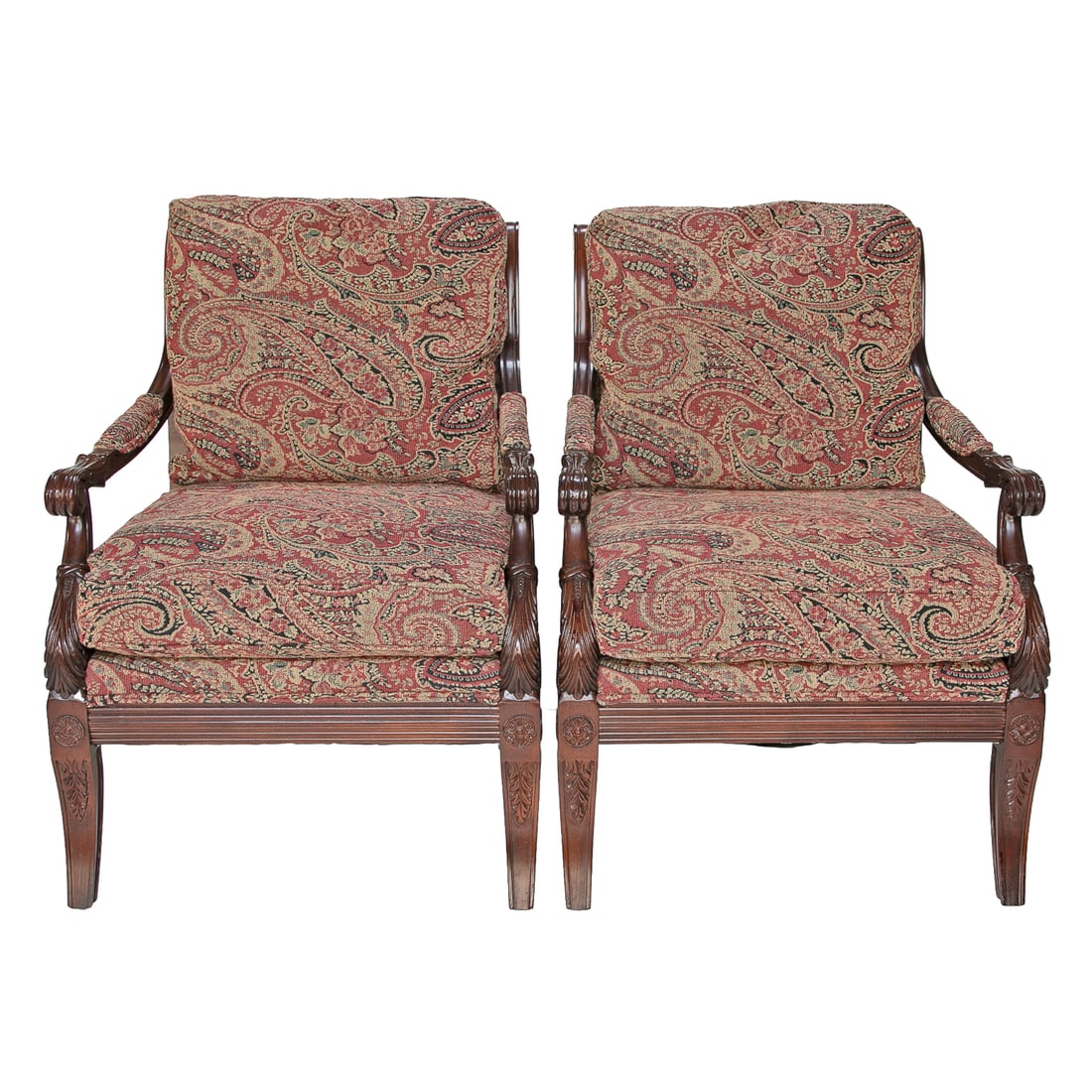 Vintage Hickory Galleries Company Upholstered Occasional Arm Chairs, Pair (1 of 8)
