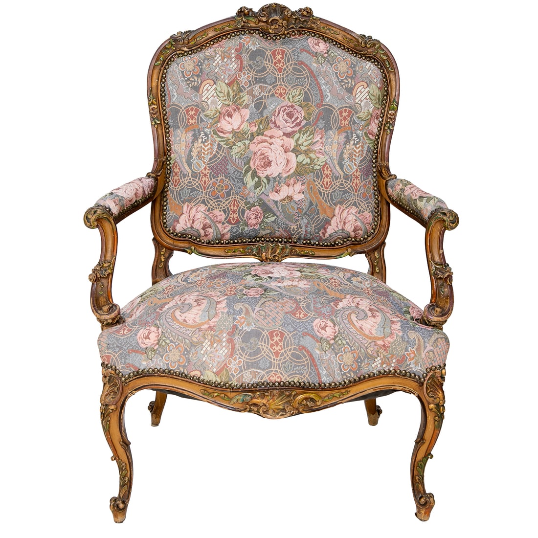 Vintage Louis XV Style Painted Cabriolet Arm Chair (1 of 9)