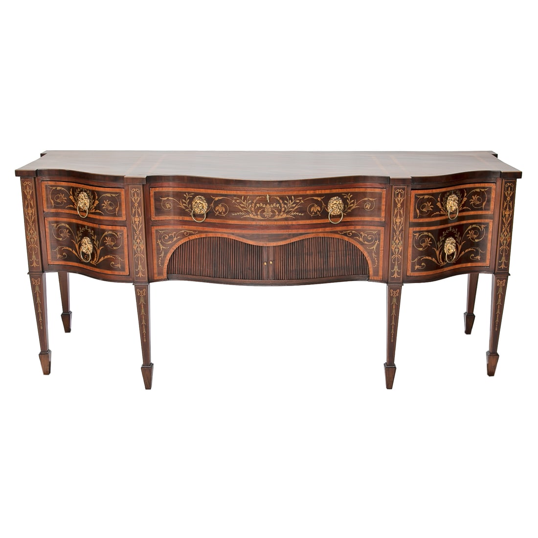 Gorgeous 19th C. English Intricately Inlaid Shaped Front Mahogany Sideboard (1 of 15)