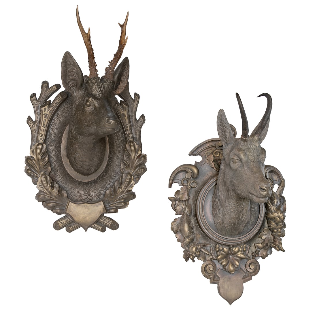 Vintage Plaster Bronze Finish Trophy Mounts, Companion Pair (1 of 10)
