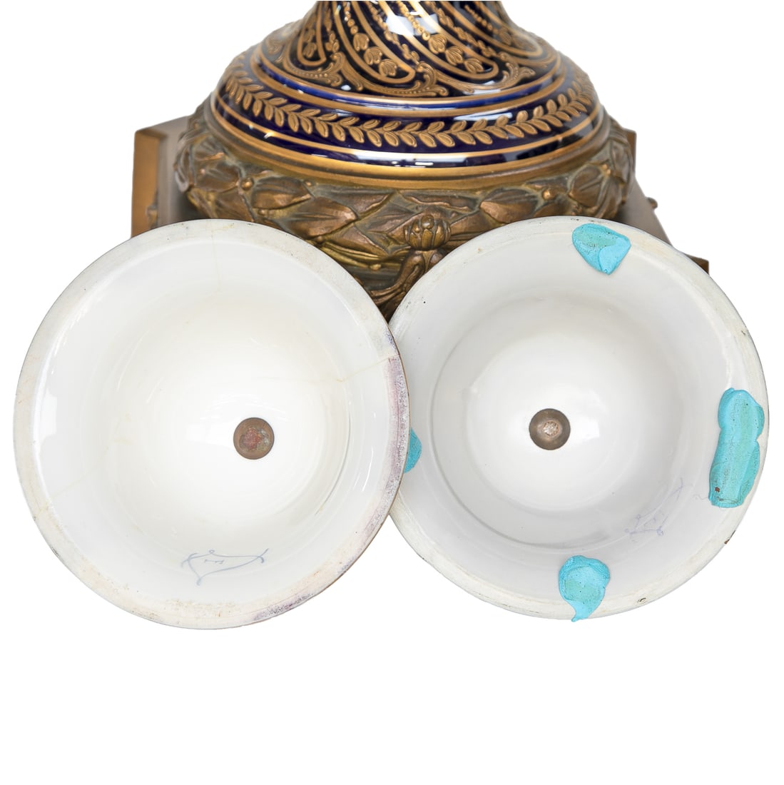 Incredible Late 19th C. French Sevres Porcelain Cobalt Blue Hand Painted Gold Encrusted Urns, Pair - 10
