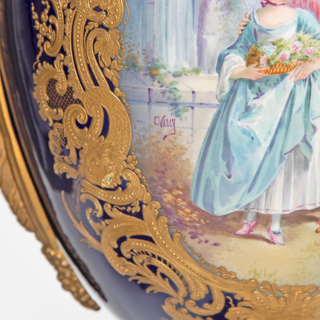Incredible Late 19th C. French Sevres Porcelain Cobalt Blue Hand Painted Gold Encrusted Urns, Pair - 9