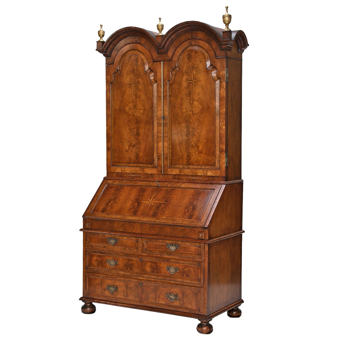 Late 19th C. Walnut and Burl Walnut Double Dome Top Bureau Bookcase (1 of 9)