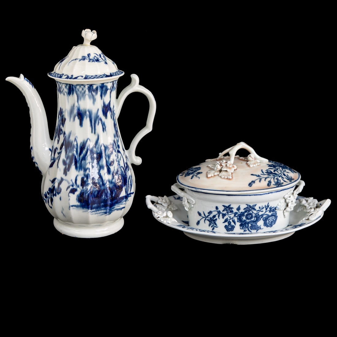 Late 18th/Early19th C. English Worcester Porcelain Coffee Pot and Butter Tub, Two Total Pieces (1 of 14)
