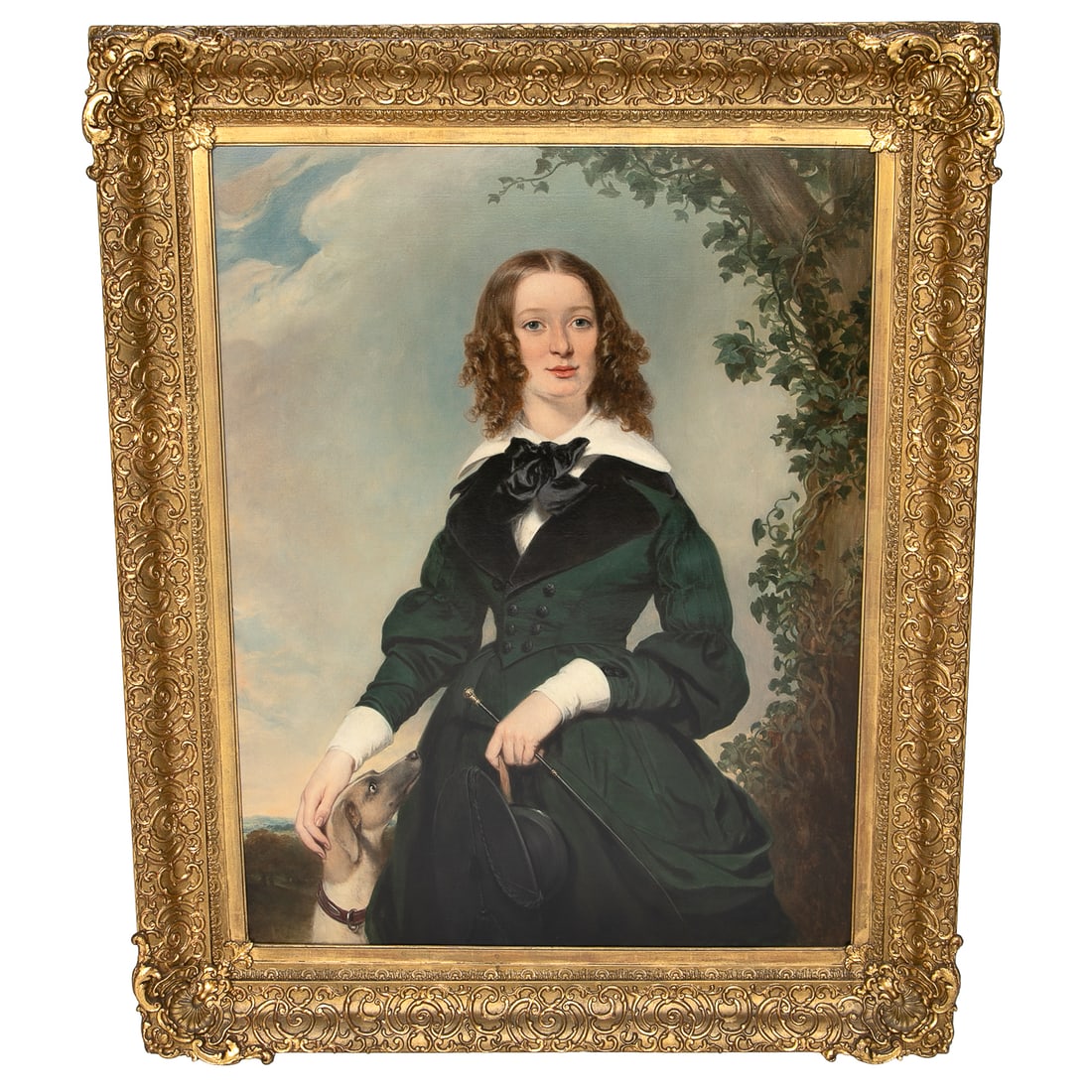 Late 19th C. Young Girl and Dog, Portrait Scene (1 of 5)