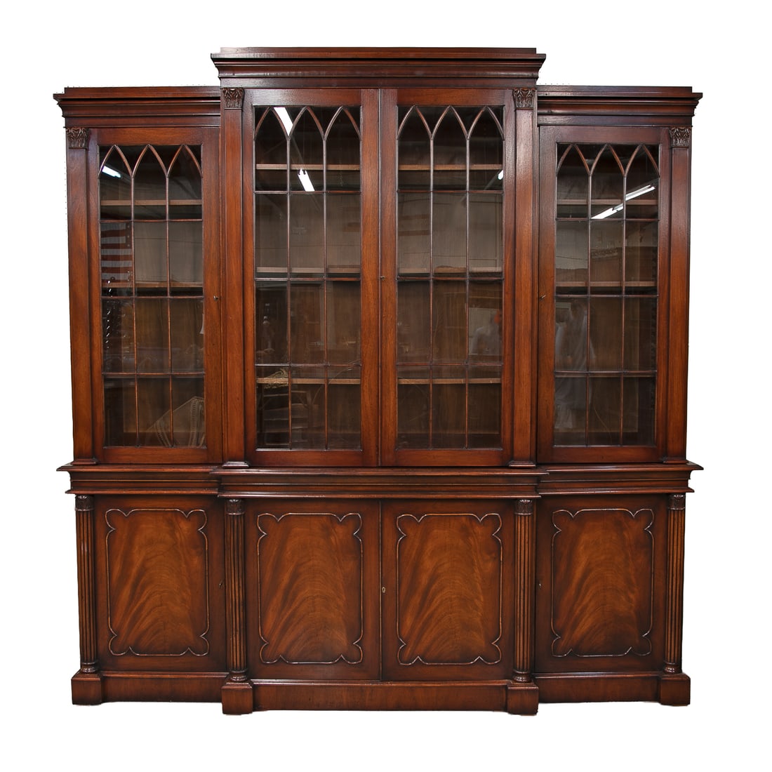 English Bench Made Custom Reproduction Breakfront Bookcase (1 of 9)