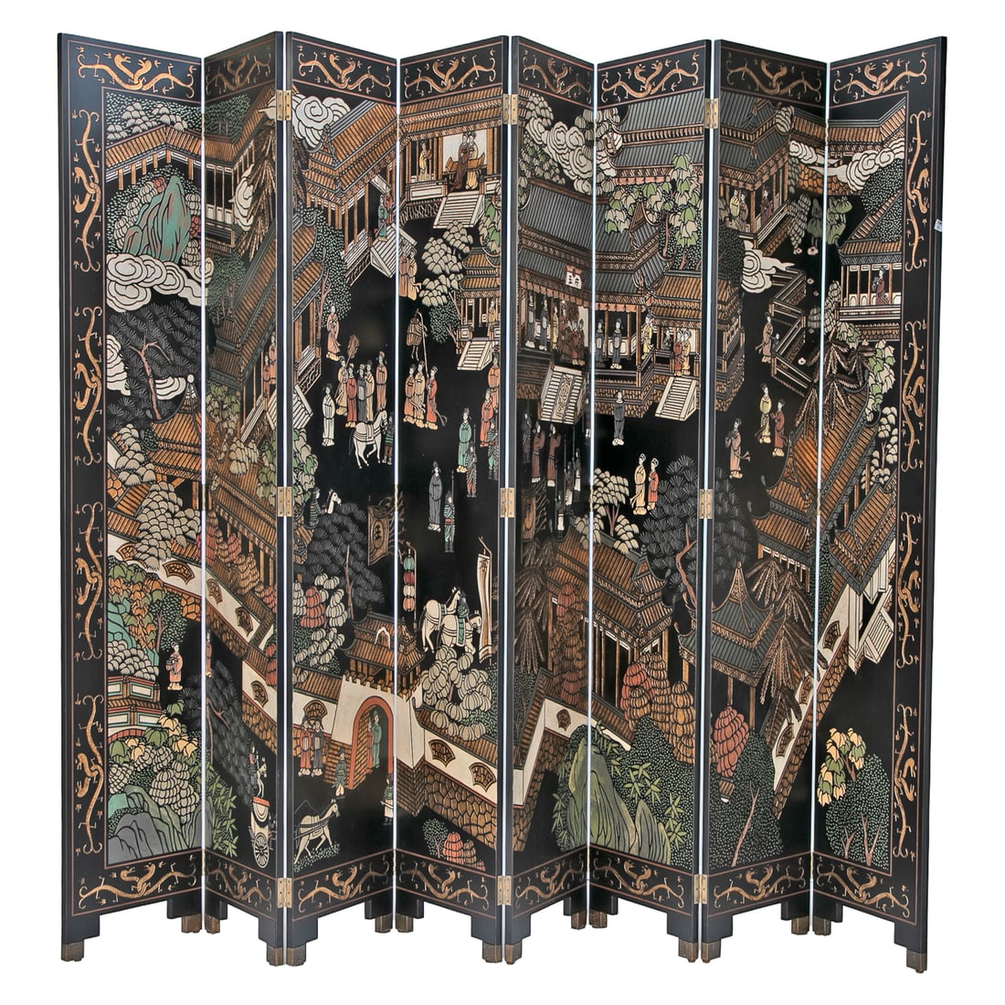 Vintage Oriental Ebony Lacquered Eight Panel Room Divider/Screen (1 of 8)