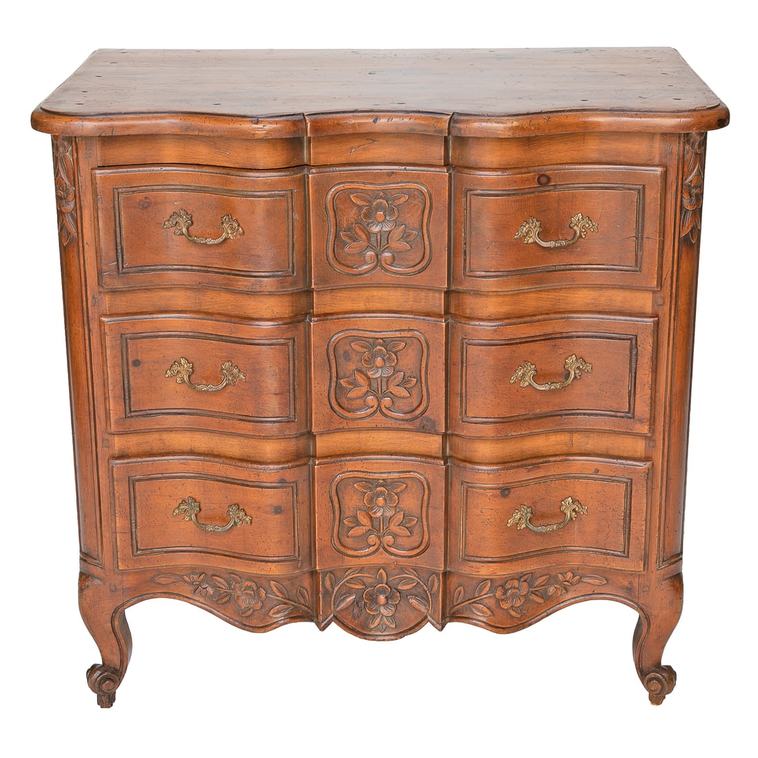 19th C. French Walnut Lyonnaise Style Shaped Front Commode (1 of 9)